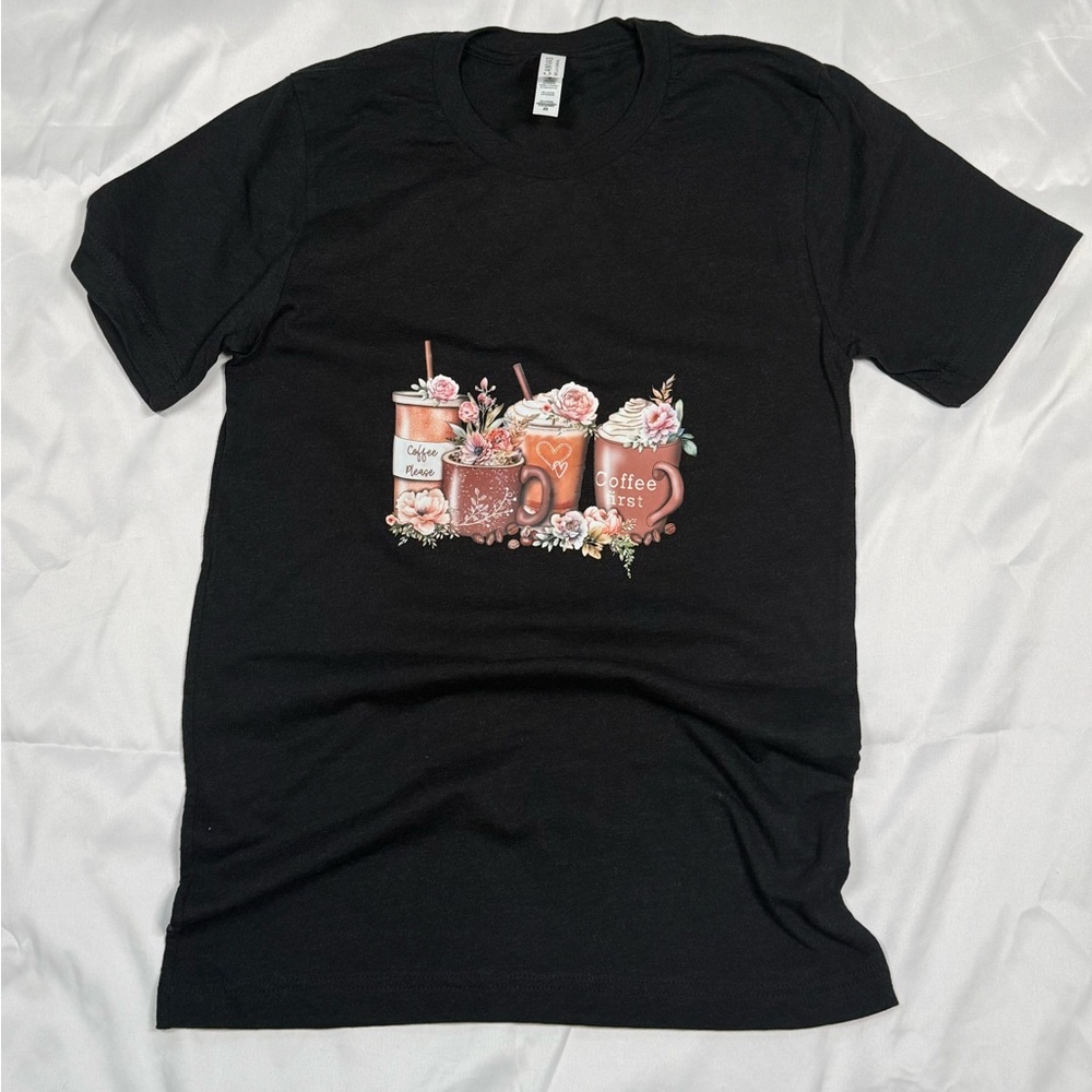 Bella Canvas Black Floral Coffee Graphic Tee